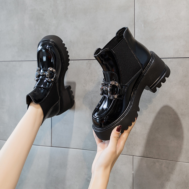 BBL牛皮马丁靴2023爆款洋气新品真皮英伦风靴子厚底韩版内增高帮