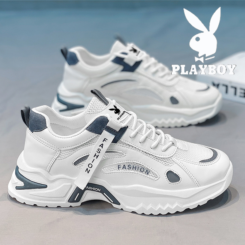 PLAYBOY老爹鞋男鞋2023新款秋季厚底增高小白网面休闲跑步运动鞋