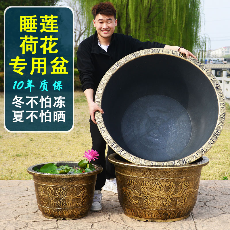 荷花碗莲睡莲专用缸欧式花盆塑料水培浮雕加厚加硬鱼缸浮雕耐用