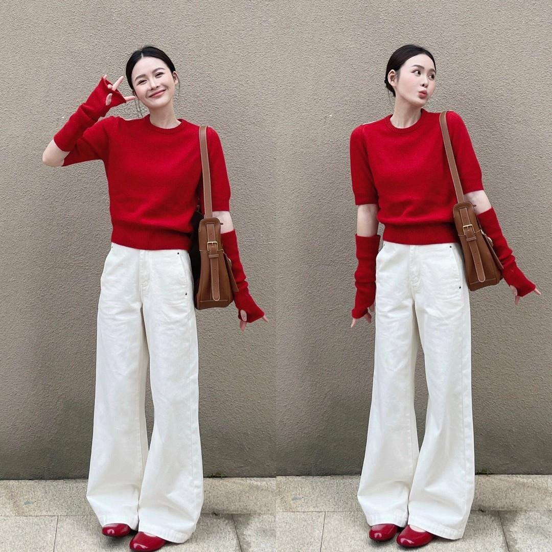 时尚气质女士春季2024新款小众设计感显瘦针织衫高腰宽松阔腿裤