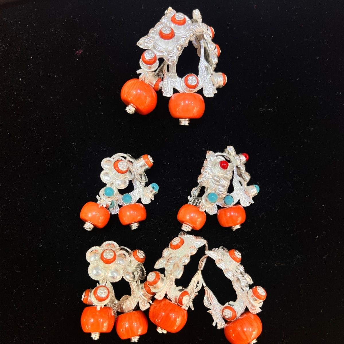 非金属耳饰 藏饰纯手工定制纯银梅花耳环,川藏民族风纯银款