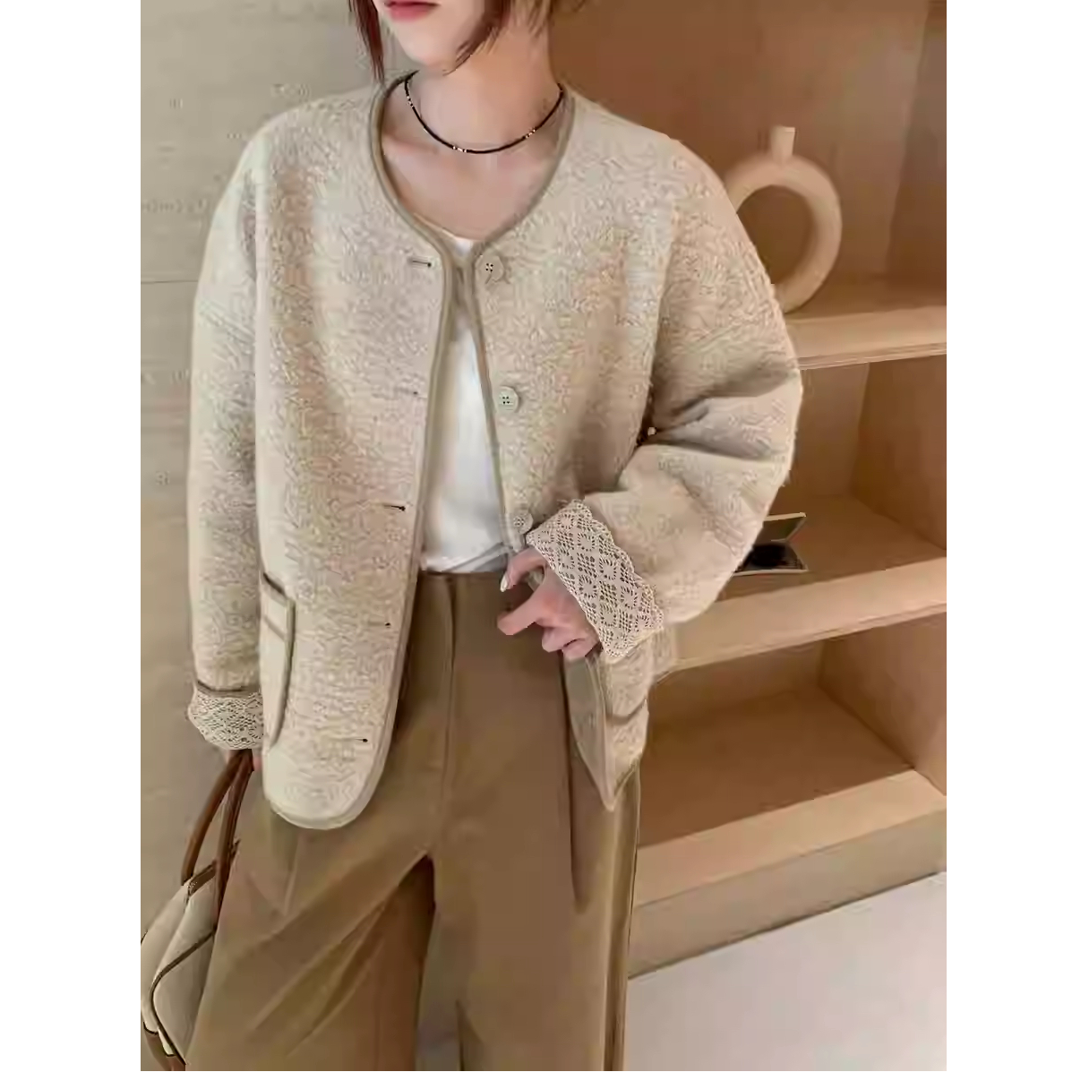 清ME&ME 9241384 韩版气质宽松显瘦百搭高级安可拉红短款毛毛外套