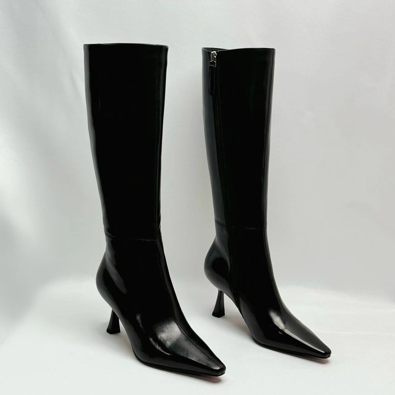 秋冬新款时尚高级气质通勤小方头细跟长靴女士真皮高跟百搭长筒靴