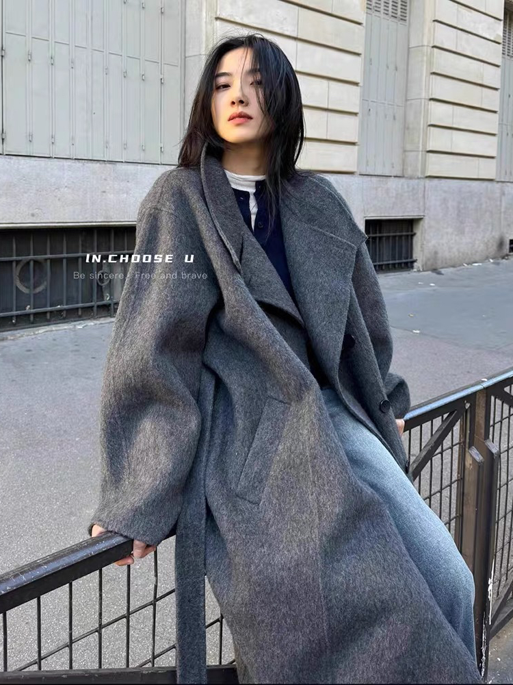 IN choose u笑笑家2024年冬季高品质双面羊驼绒大衣女长外套89628
