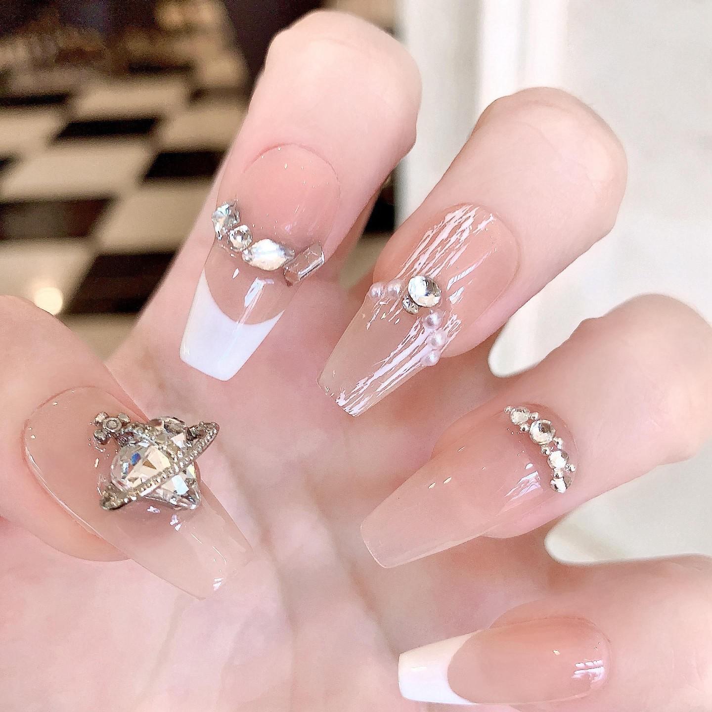 今玺【永恒】轻奢 气质 高级感 爱心华子 钻手绘纯手工穿戴甲150