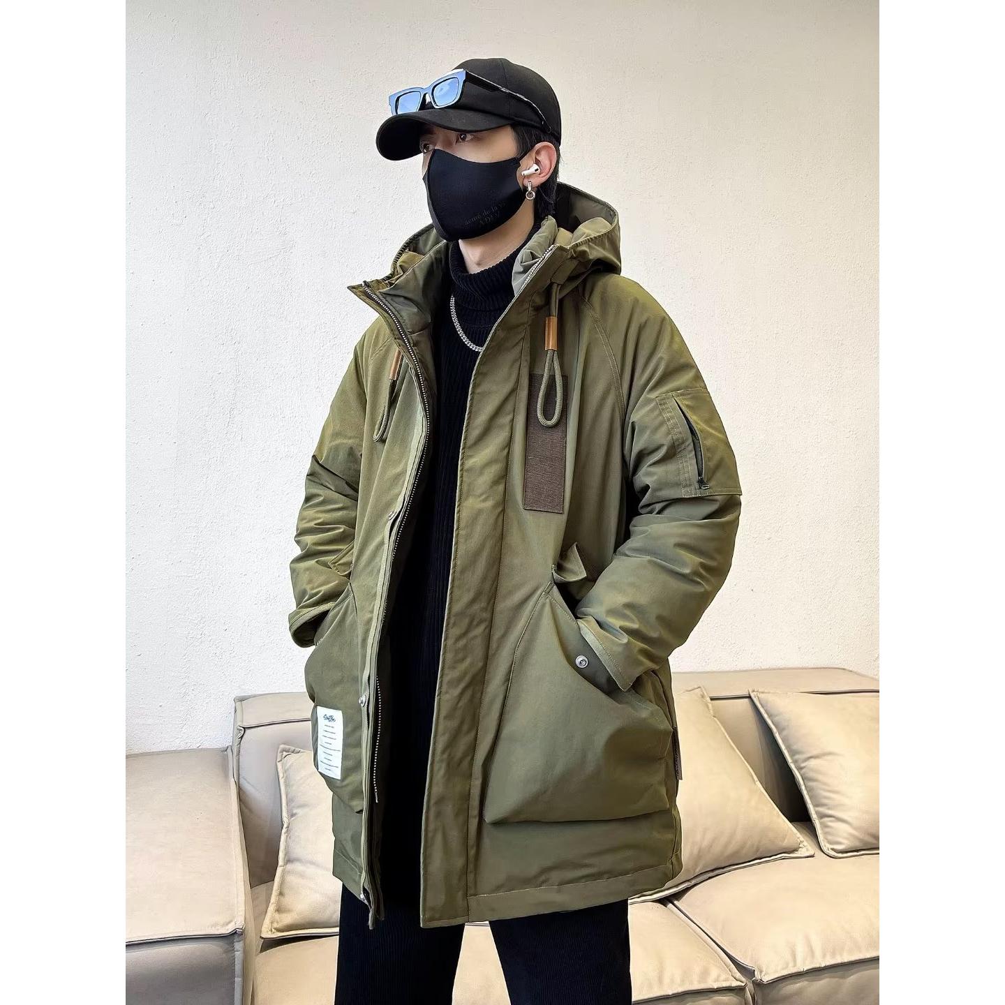 美式重磅工装羽服男士中长款冬季保暖加厚外套夹克衣防风棉服连帽