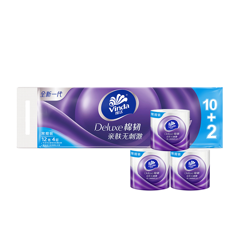 维达棉韧立体美系列4层有芯卷纸12卷/提