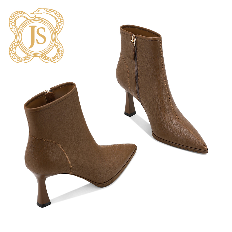  已开价，16Z22922-7气质时尚棕色高跟短靴法式小细跟尖头瘦瘦靴