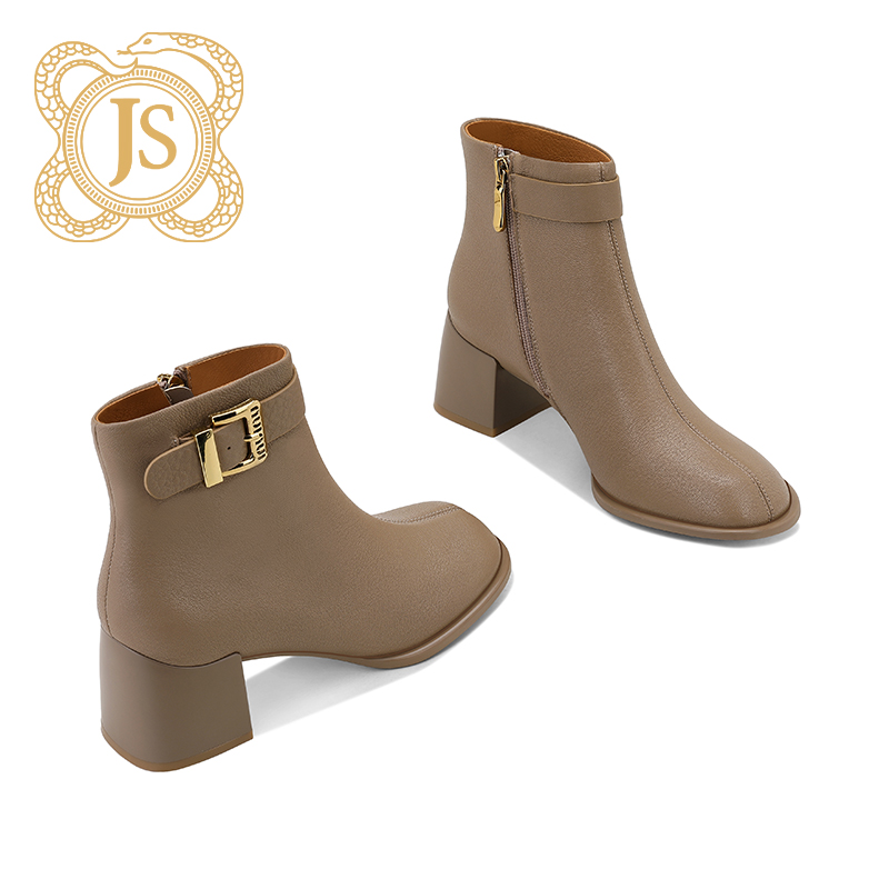 已开价，1Z228116-1秋冬时装女鞋洋气圆头方头高跟粗跟皮鞋短靴女