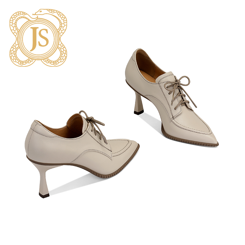 已开价，SDN3387-L862头层牛皮单鞋系带摩登尖头细跟配晚礼服高跟 