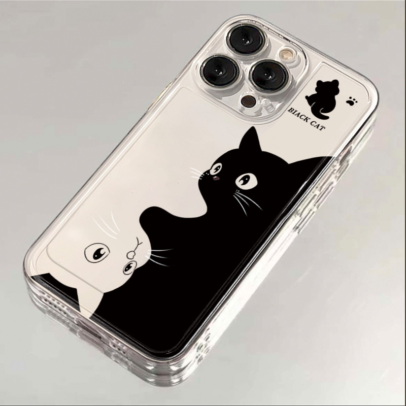 黑白小猫iphone15苹果手机壳14promax硅胶13pro透明12可爱11全包X