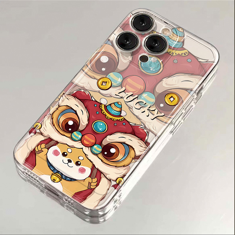 小狗舞狮iphone15苹果手机壳14promax硅胶13pro透明12新年11全包X