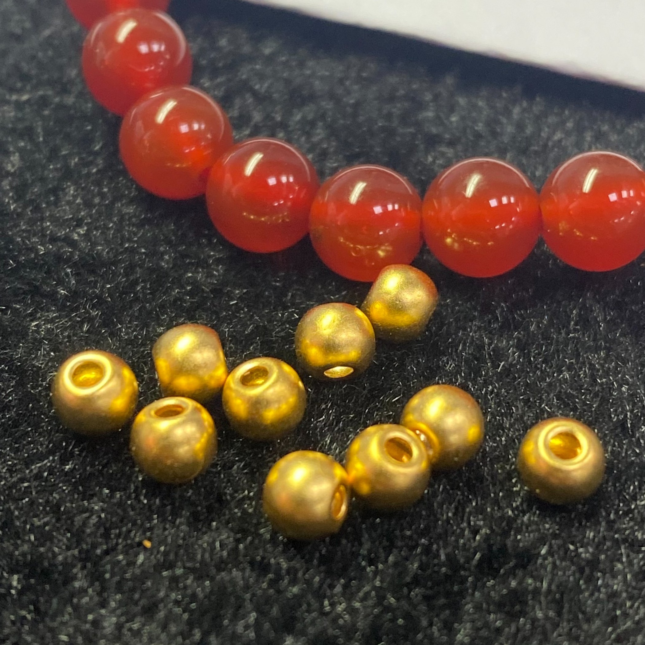 足金999卡4古法金珠10颗十全十美红 玛 瑙手串简约时尚（A004-10