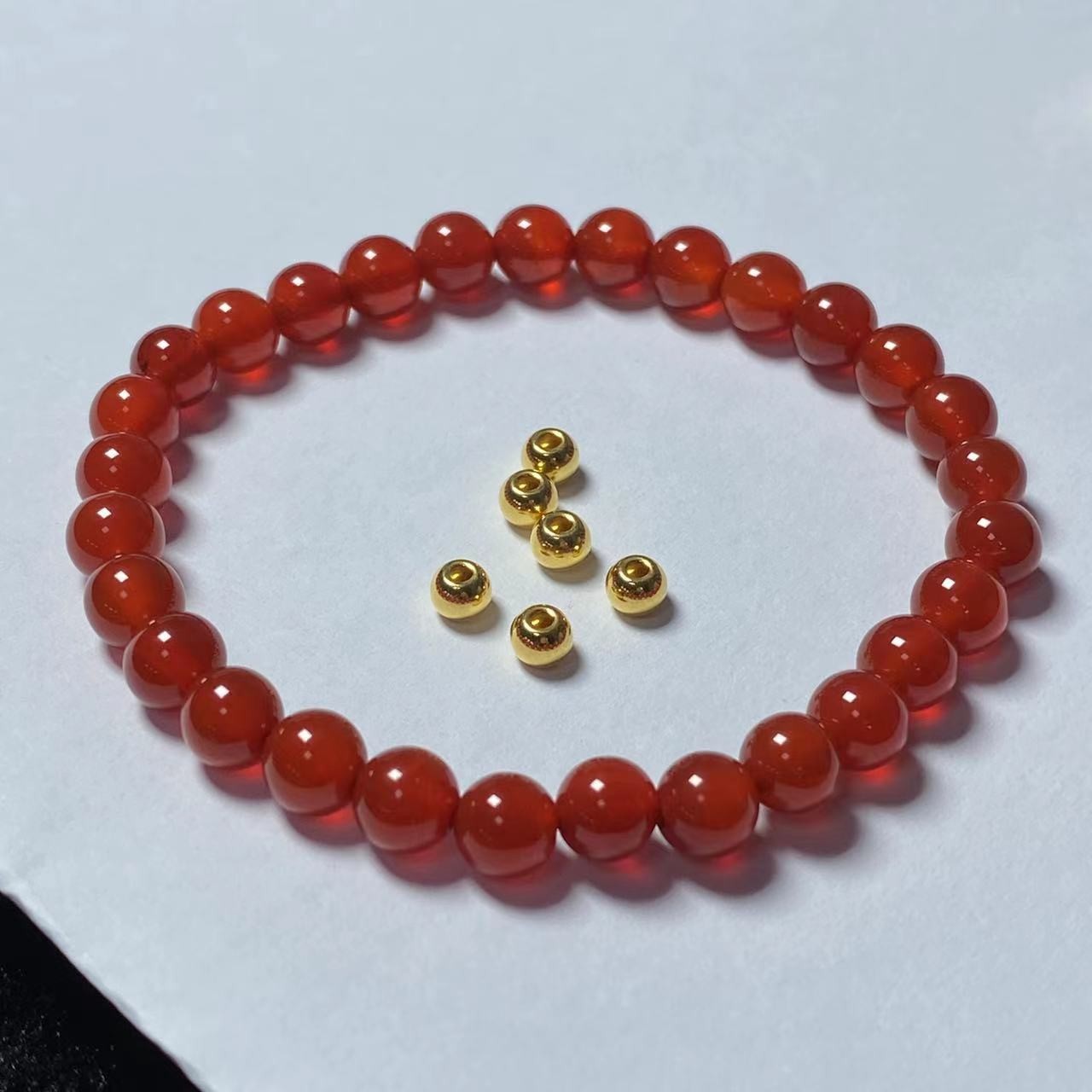 足金卡4光珠6颗玛 瑙手串黄金首饰时尚@@A003-6