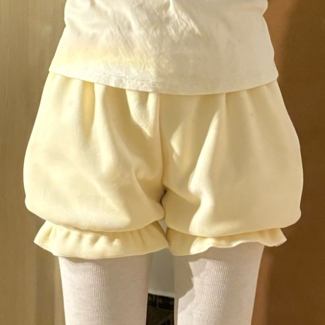 宝宝绒花苞裤打底裤加绒防走光日系纯色甜美秋冬保暖宽松复古短裤