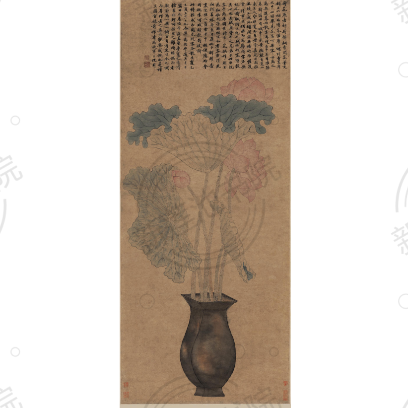 《瓶荷图》明代画家沈周，中国古代高清书画复刻，支持私人订制