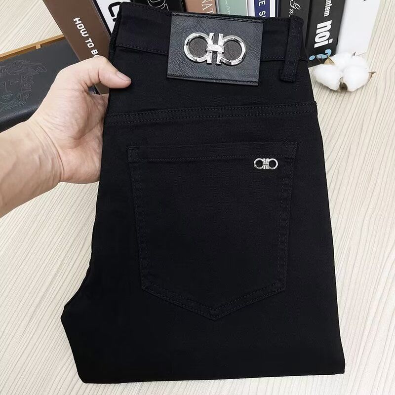 高端黑色九分牛仔裤男爆款春秋款弹力修身小脚时尚百搭男裤子加绒