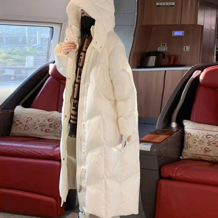 羽绒衣白色过膝长款羽绒棉服女冬装时尚设计师款连帽拉链面包服外