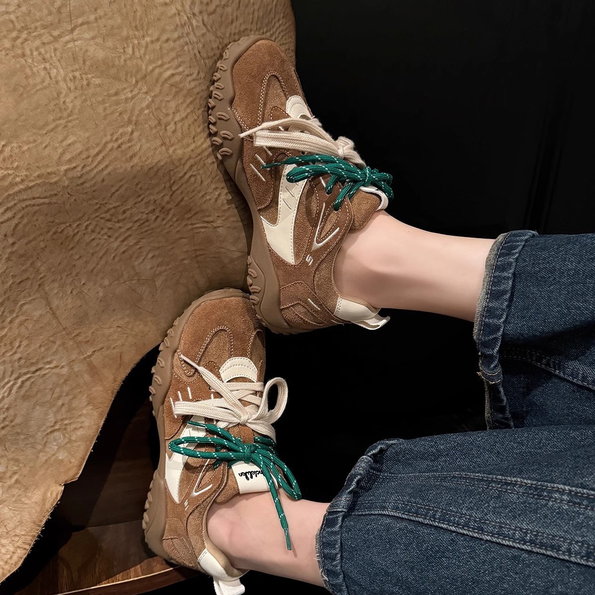 香缇卡～小众阿甘鞋女秋季新款厚底休闲百搭拼色德训鞋子真皮复古