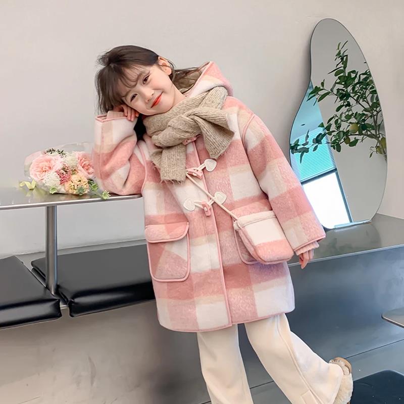女童加绒外套2023新款冬款童装女孩冬季加厚衣服儿童冬装毛呢大衣