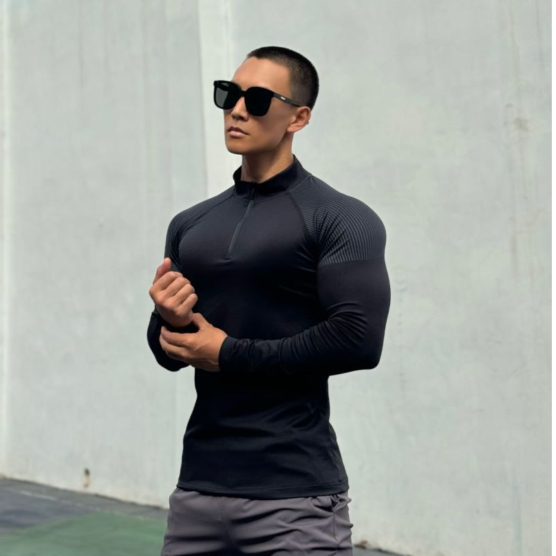 男士速干高弹立领健身运动衣舒适透气中厚紧身运动衣230克阳离子