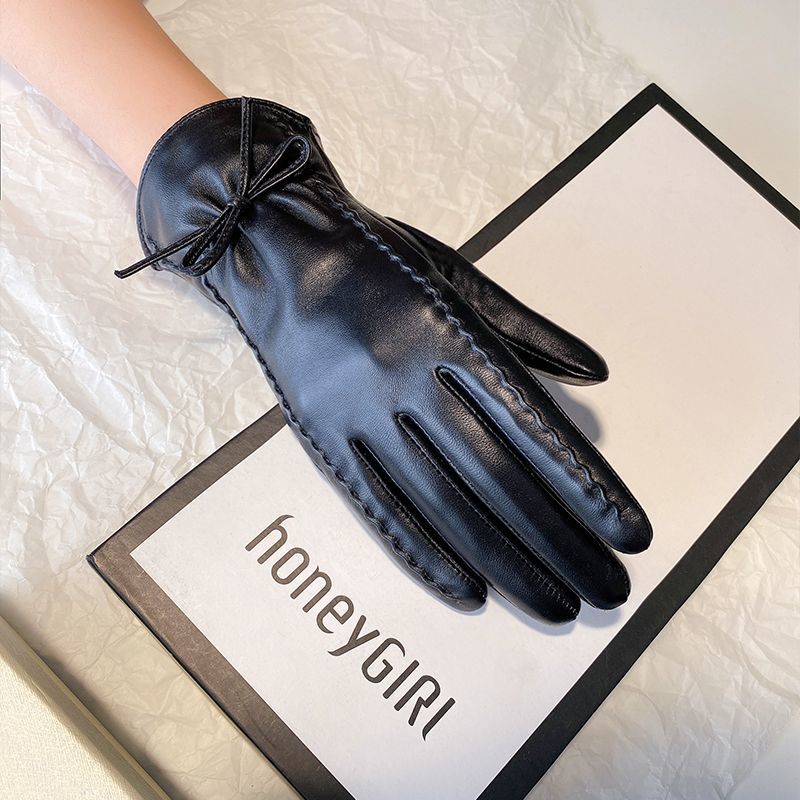 进口纯羊皮皮毛一体真皮手套女士加绒加厚保暖头层羊皮触屏皮手套