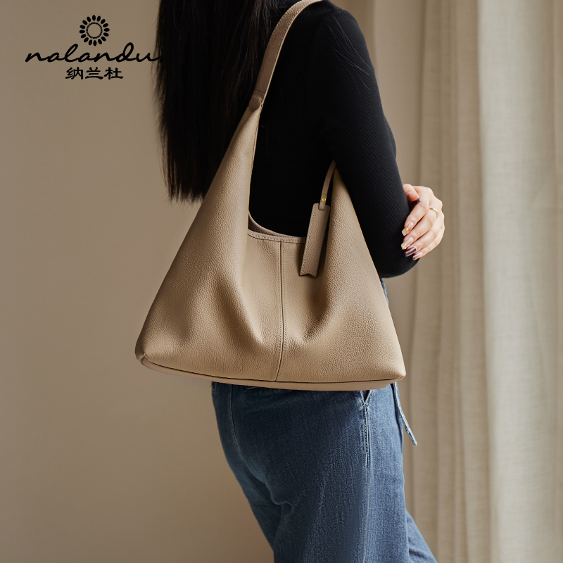 纳兰杜包包2025新款女士大容量托特包通勤hobo包真皮单肩包-0523