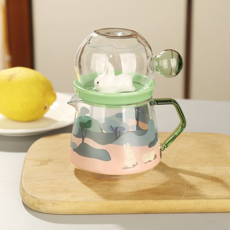 明尚德春游兔子两件杯牛奶杯高硼硅玻璃大容量便携茶杯喝水杯
