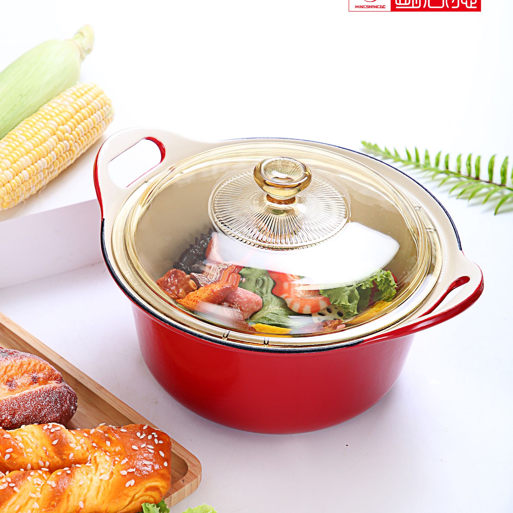 明尚德【1.5L】平淡欢喜铸铁锅多功能家用创意珐琅加厚煮面双耳带盖
