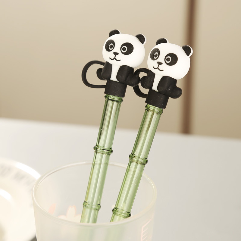 明尚德熊猫吸管两只装可爱神器家用过滤创意便携环保密封学生旅行