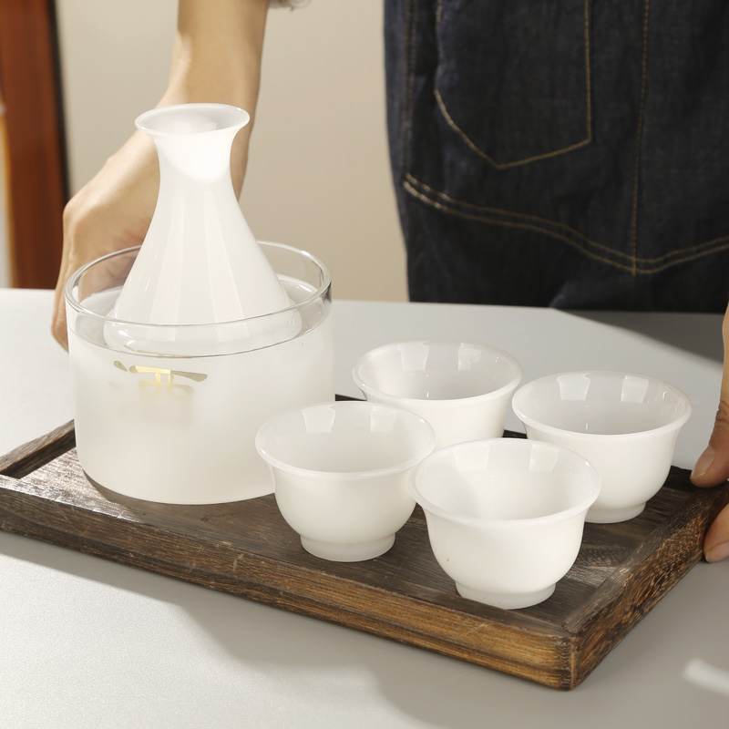 明尚德白酒壶温酒器套组中式白酒杯家用白酒杯创意简约陶瓷日式