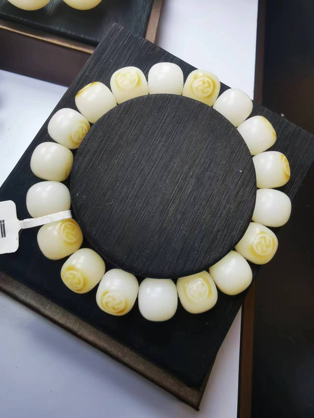 天然白玉菩提根碳烤万字符佛珠文玩手串男女绕指