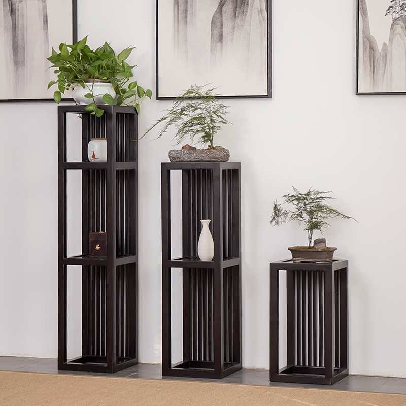 花几架新中式实木客厅阳台落地式榆木装饰摆件多层收纳花盆置物架