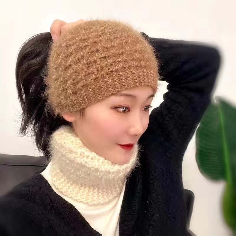 帽子遮白发女秋冬包头帽逛街冬季冬天编织加厚加绒护耳帽冬季帽子