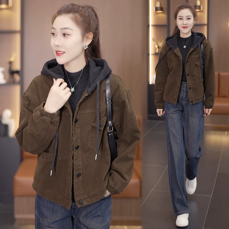 2023新款韩版加厚保暖连帽短外套加绒派克服女秋冬宽松休闲小个子