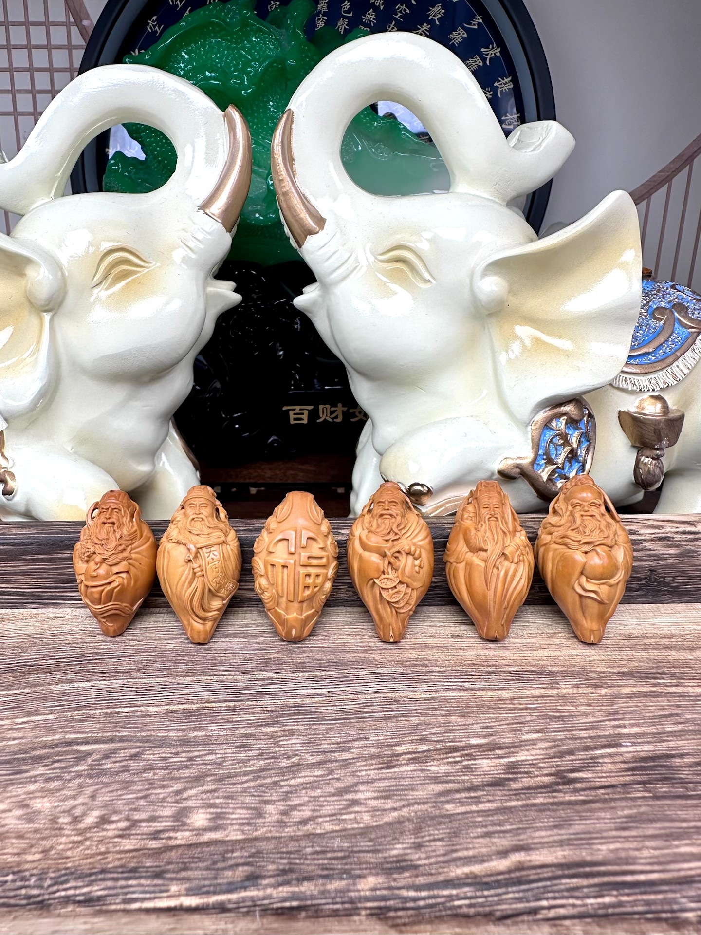 福禄寿喜财橄榄核雕手串