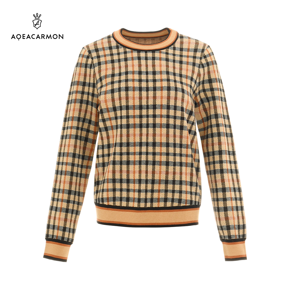 AQEACARMON雅格上美经典格子针织毛衫A21DF21D11