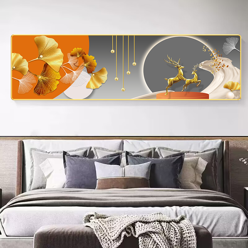 CT006现代简约银杏叶床头晶瓷镶钻画卧室画沙发墙画背景墙挂画