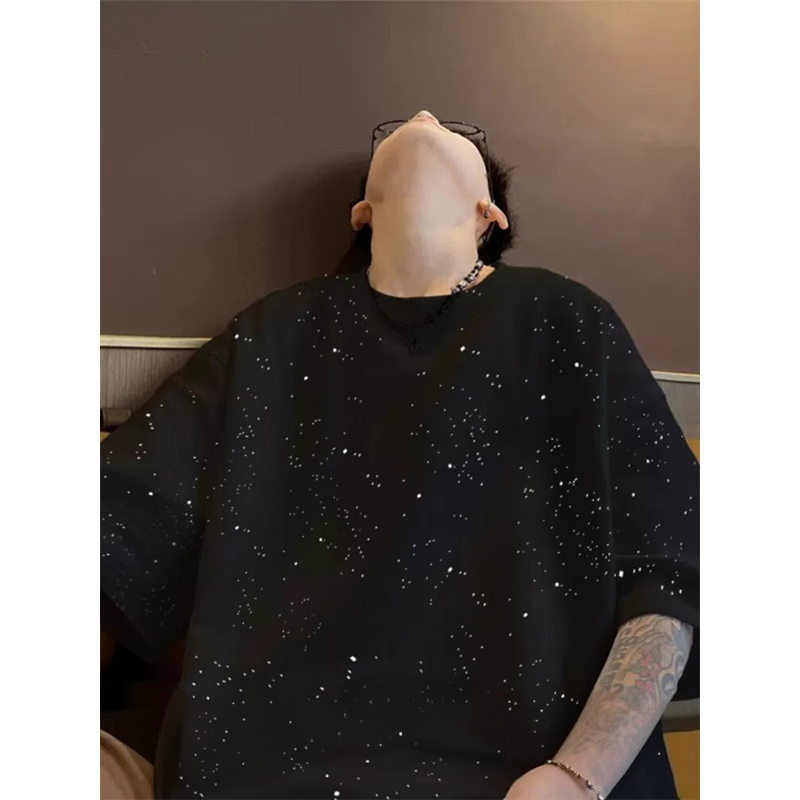 高克重磅黑色满天星t恤潮男高级感夏季ootd短袖美式高街潮流5分袖