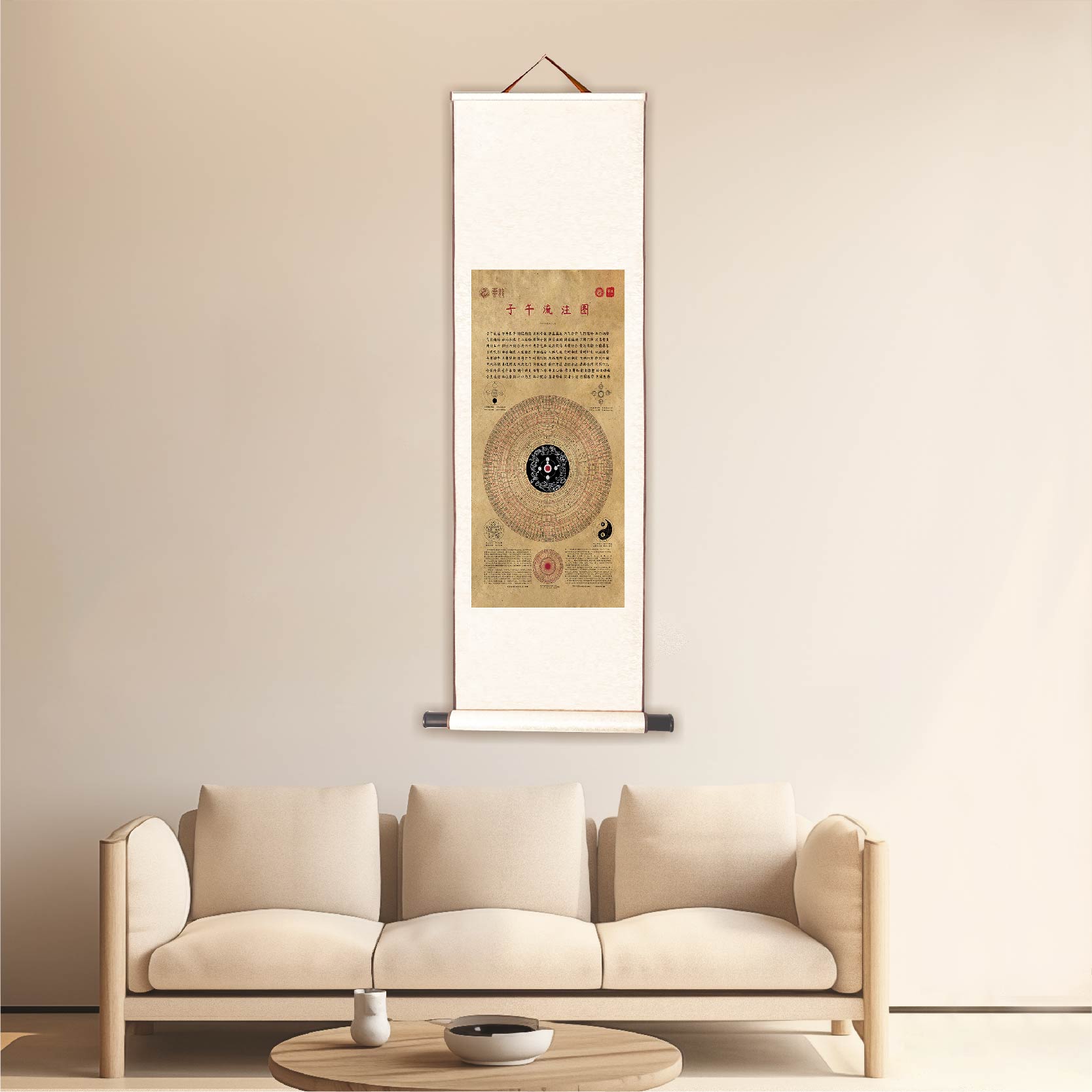子午流注图中式挂画中医复古风装饰画大幅卷轴竖画