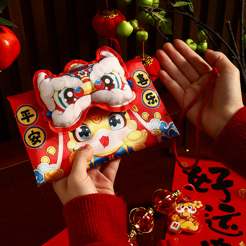 弹跳盒子折叠包扇子结婚2025蛇年布艺红包高档卡通利是封春节包