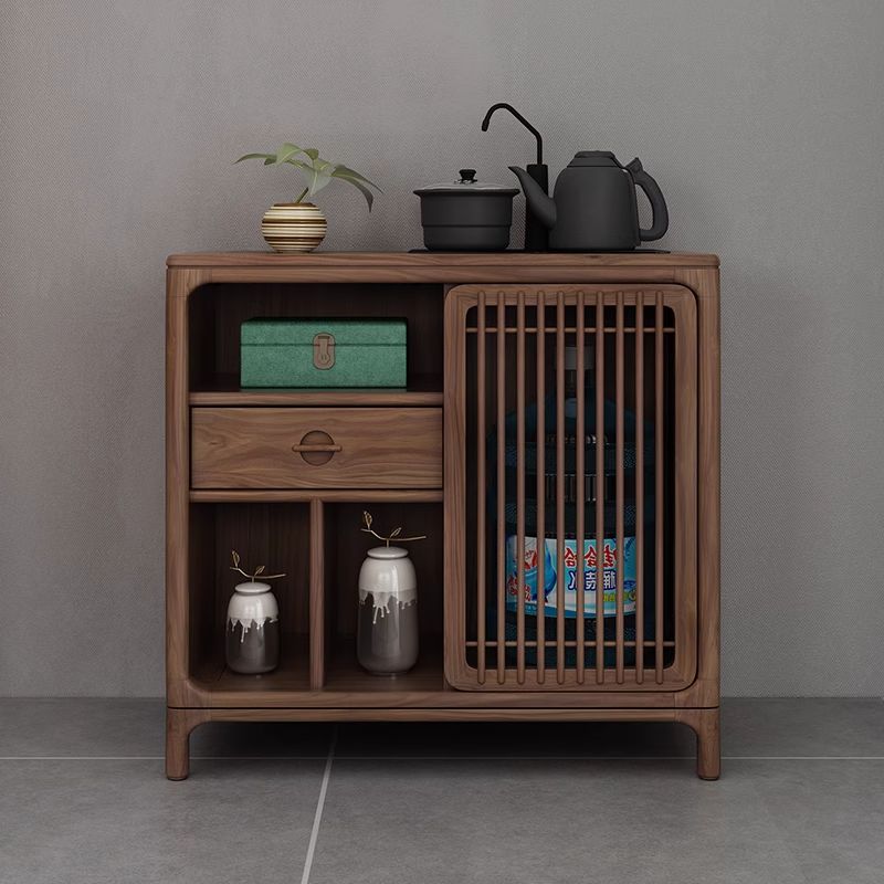 【可订制】新中式茶水柜实木北美黑胡桃木储物柜老榆木烧水壶一体沙