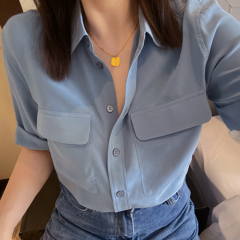 2024年春季新款女小众设计高级感复古Polo领衬衫休闲时尚短袖上衣