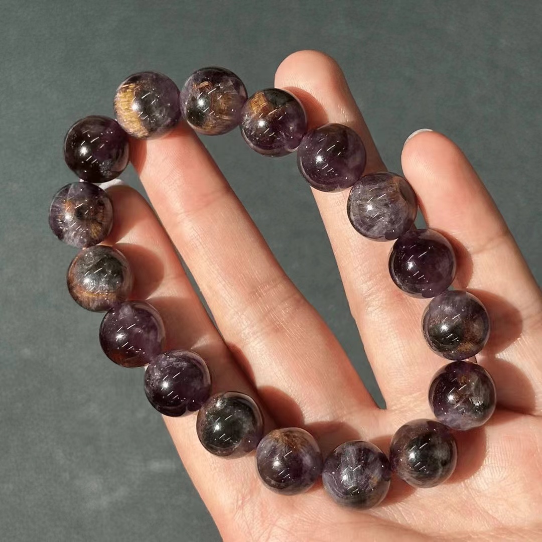 加拿大老矿 黑天眼3色极光23满金牙紫钛手串  LG1501 