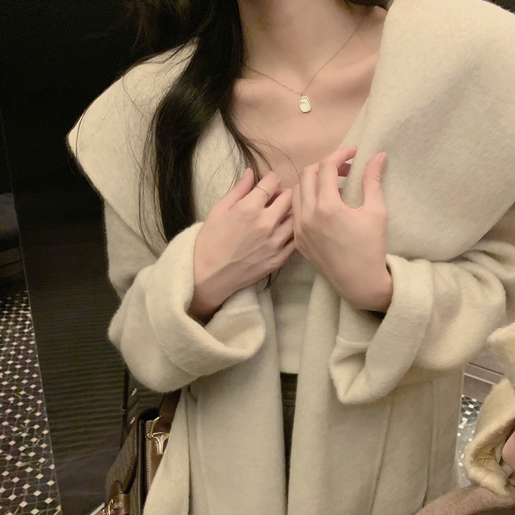 连帽双面羊毛大衣女短款小个子2025年秋冬新款宽松毛呢外套