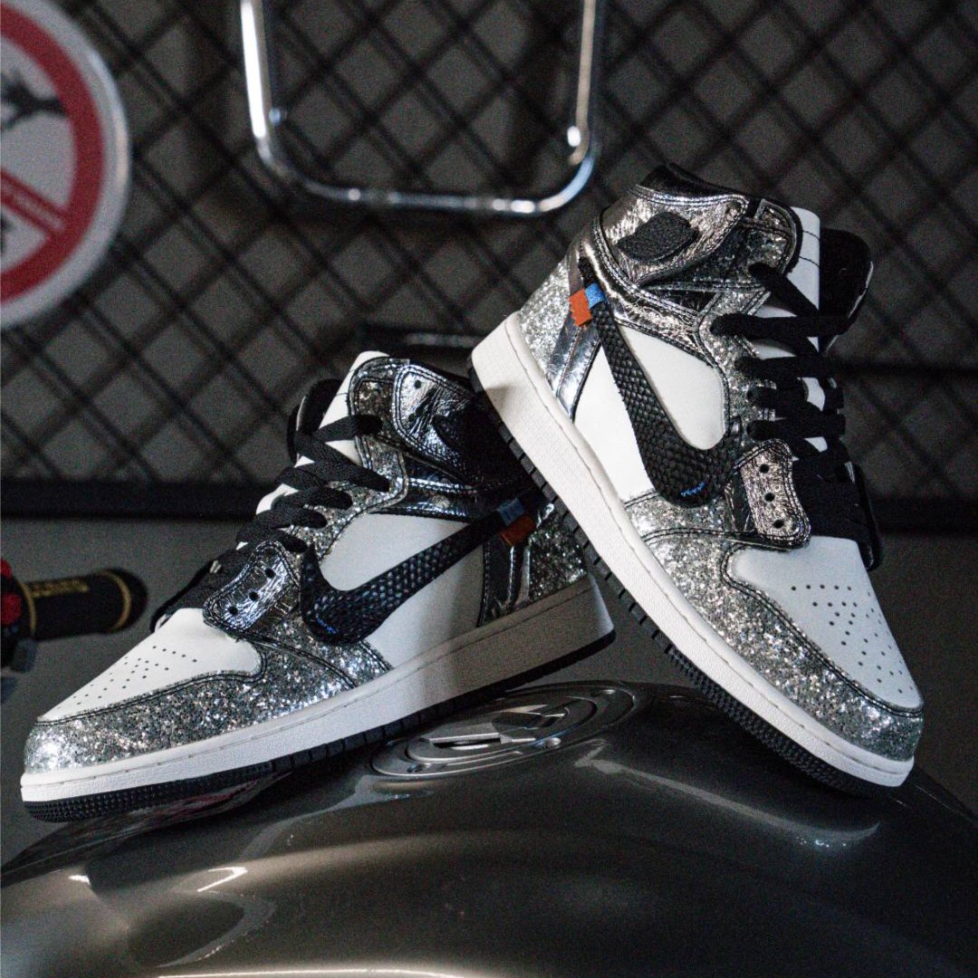 耐克/Nike-AJ1High 高端换皮银色星河复古篮球鞋【定制球鞋】