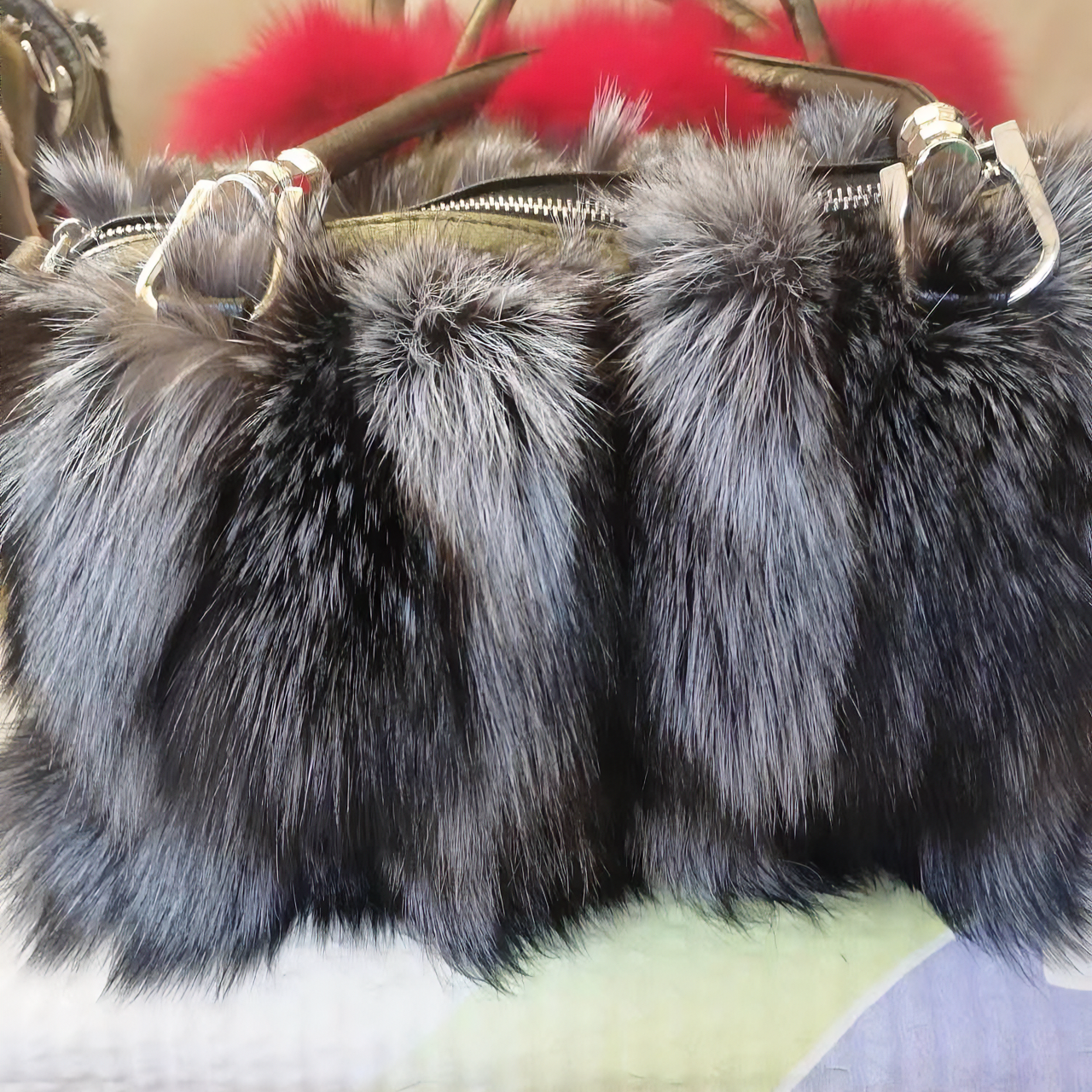 2023新款皮草女包单肩斜跨包真皮狐狸毛毛包手提女包软皮包女斜