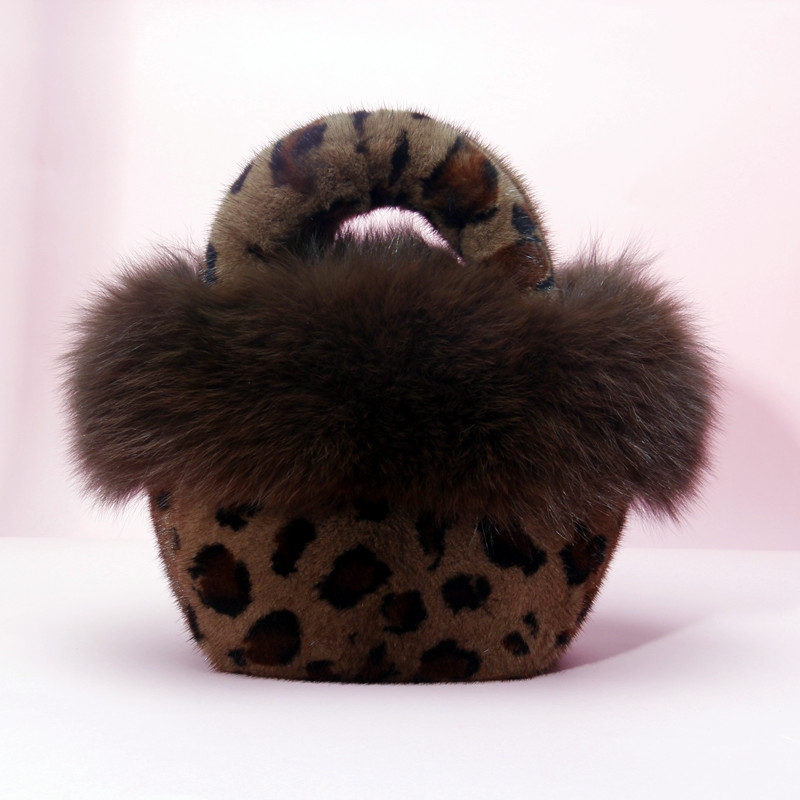 皮草包狐狸毛加豹纹进口水貂毛整皮包包毛毛手提包