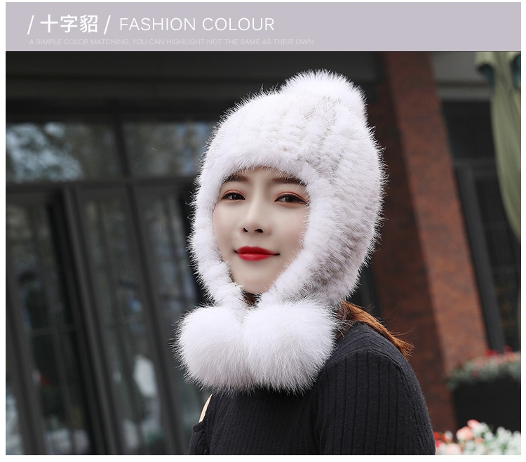 水貂帽子女水貂毛帽子女士皮草护耳帽子女韩版狐狸毛球保暖帽貂帽