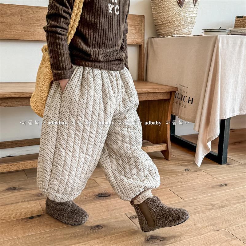 一条入冬~儿童韩版冬装夹棉绗线加绒棉裤男女宝宝碎花保暖裤子潮